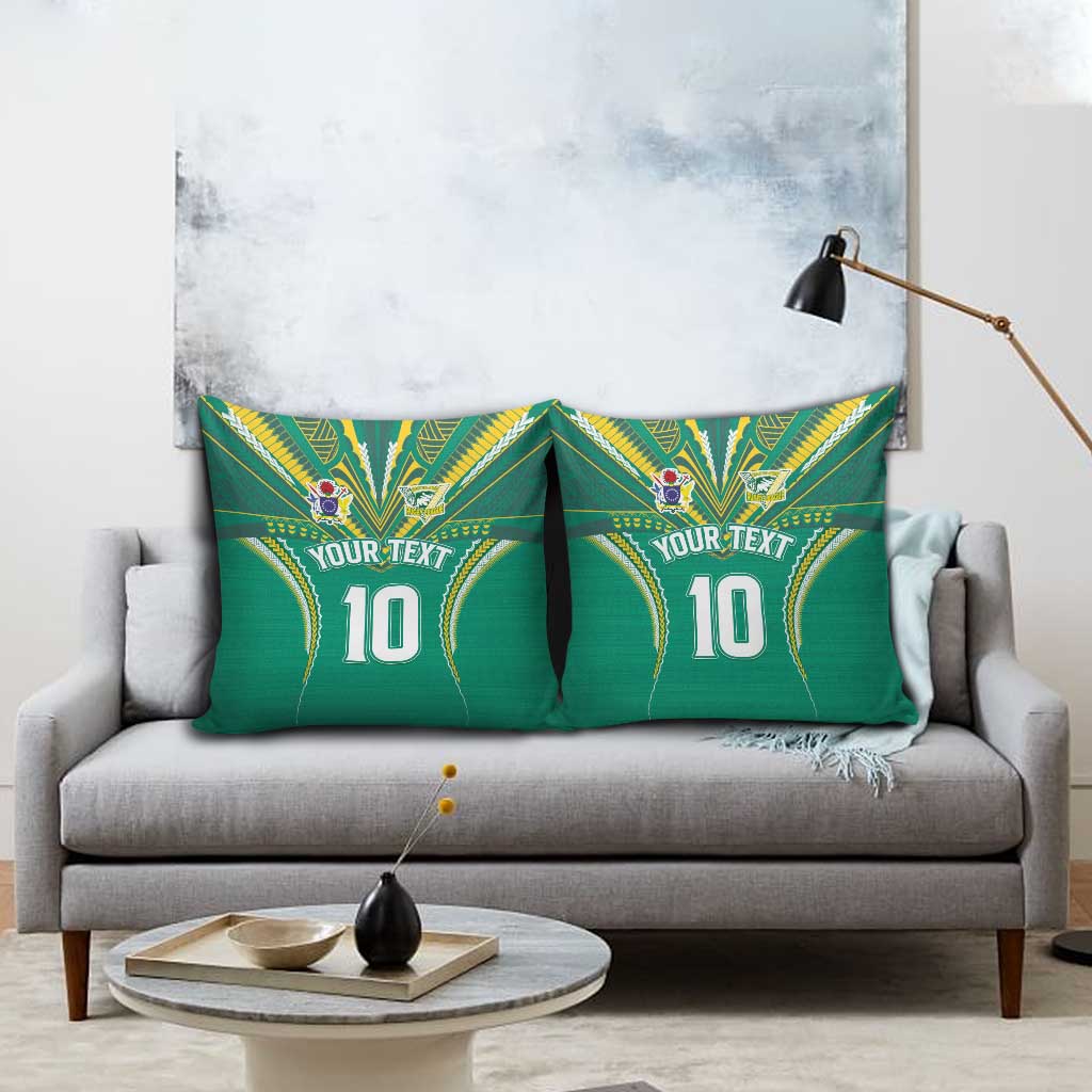 Custom Cook Islands Rugby Pillow Cover Tatau Art Sport Style Green Color