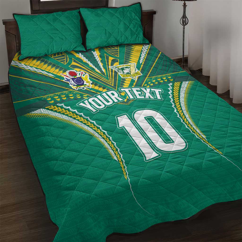 Custom Cook Islands Rugby Quilt Bed Set Tatau Art Sport Style Green Color