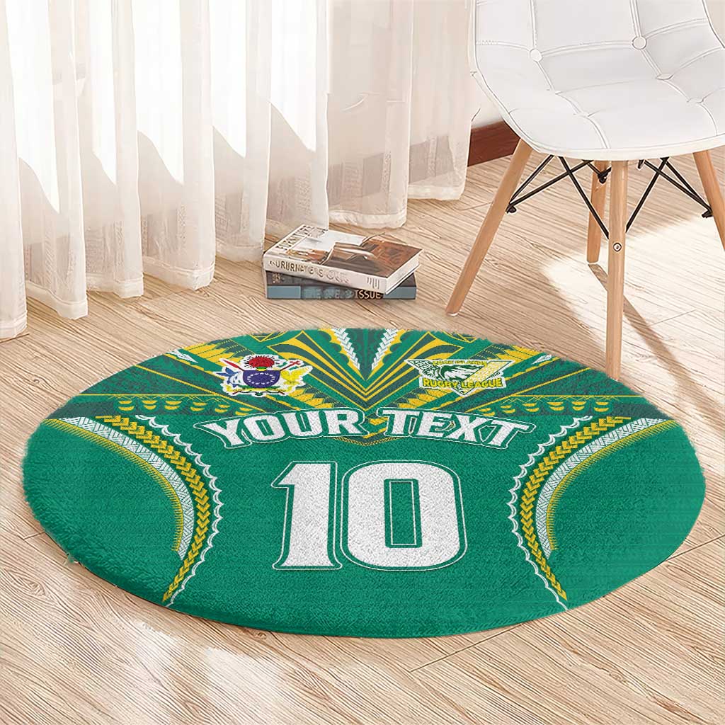 Custom Cook Islands Rugby Round Carpet Tatau Art Sport Style Green Color