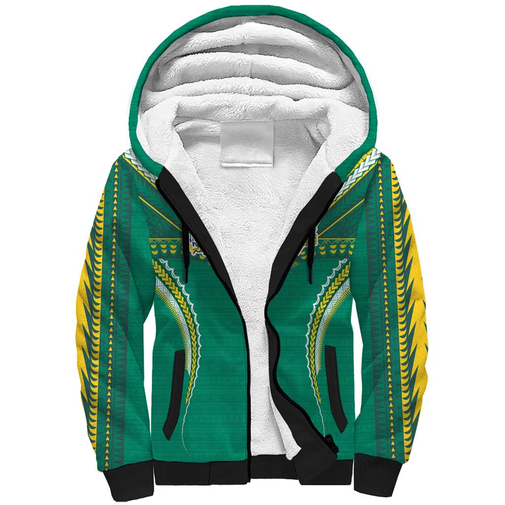 Custom Cook Islands Rugby Sherpa Hoodie Tatau Art Sport Style Green Color LT03 Unisex Green - Polynesian Pride