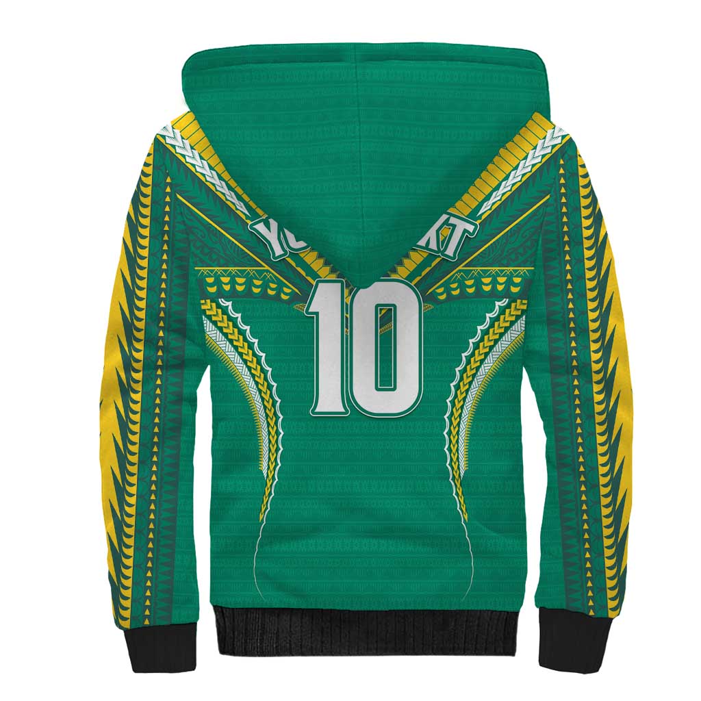 Custom Cook Islands Rugby Sherpa Hoodie Tatau Art Sport Style Green Color LT03 - Polynesian Pride
