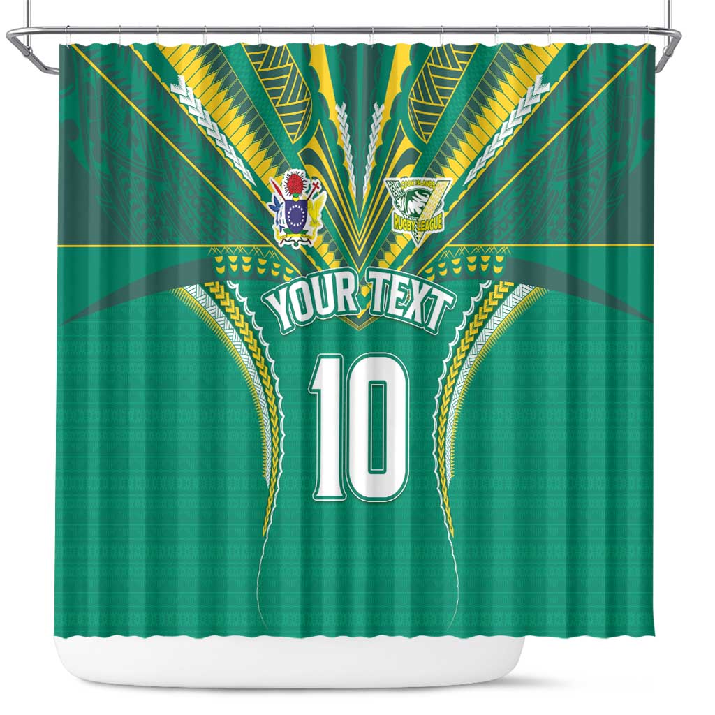 Custom Cook Islands Rugby Shower Curtain Tatau Art Sport Style Green Color