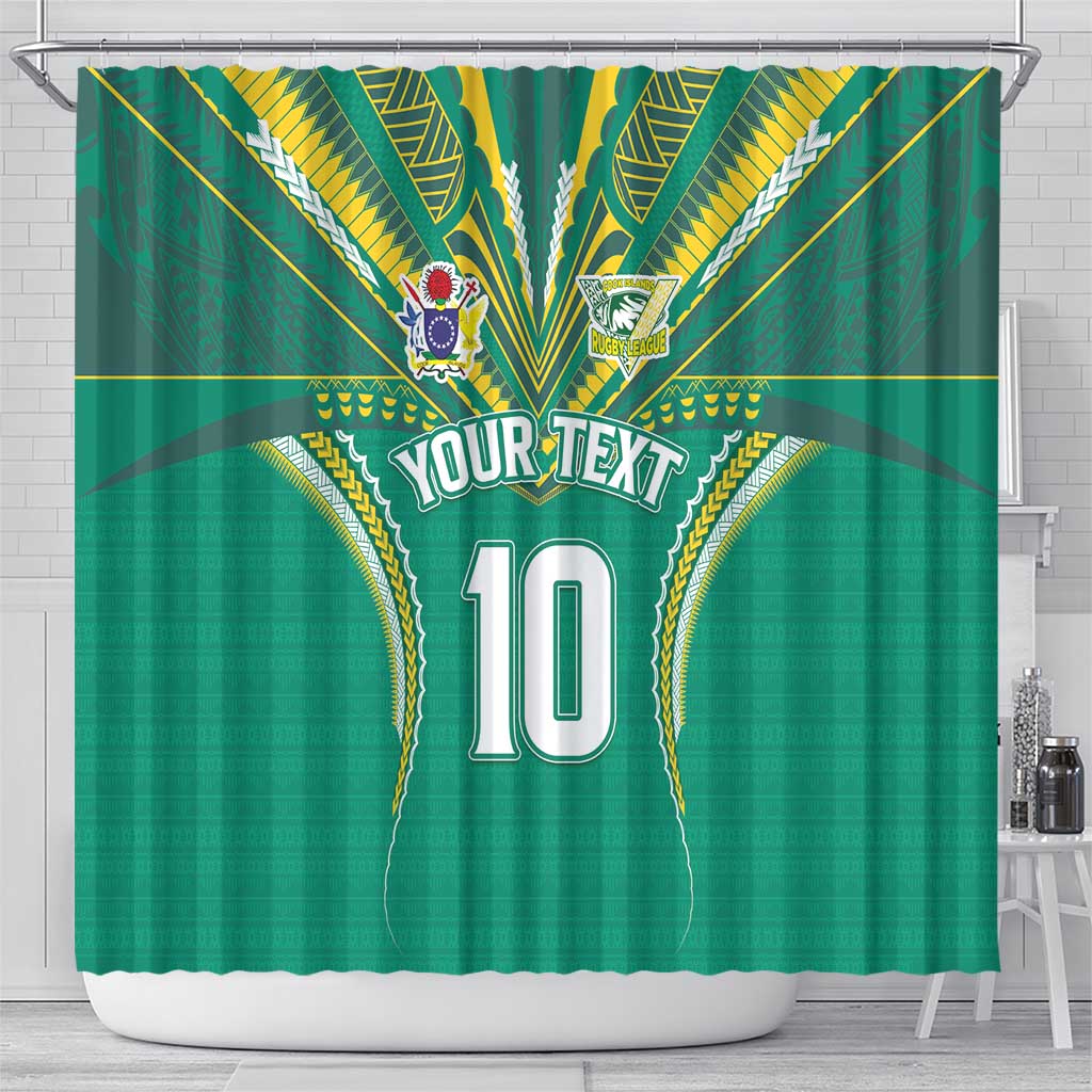 Custom Cook Islands Rugby Shower Curtain Tatau Art Sport Style Green Color