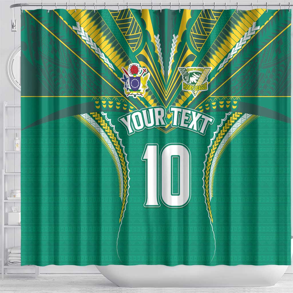 Custom Cook Islands Rugby Shower Curtain Tatau Art Sport Style Green Color