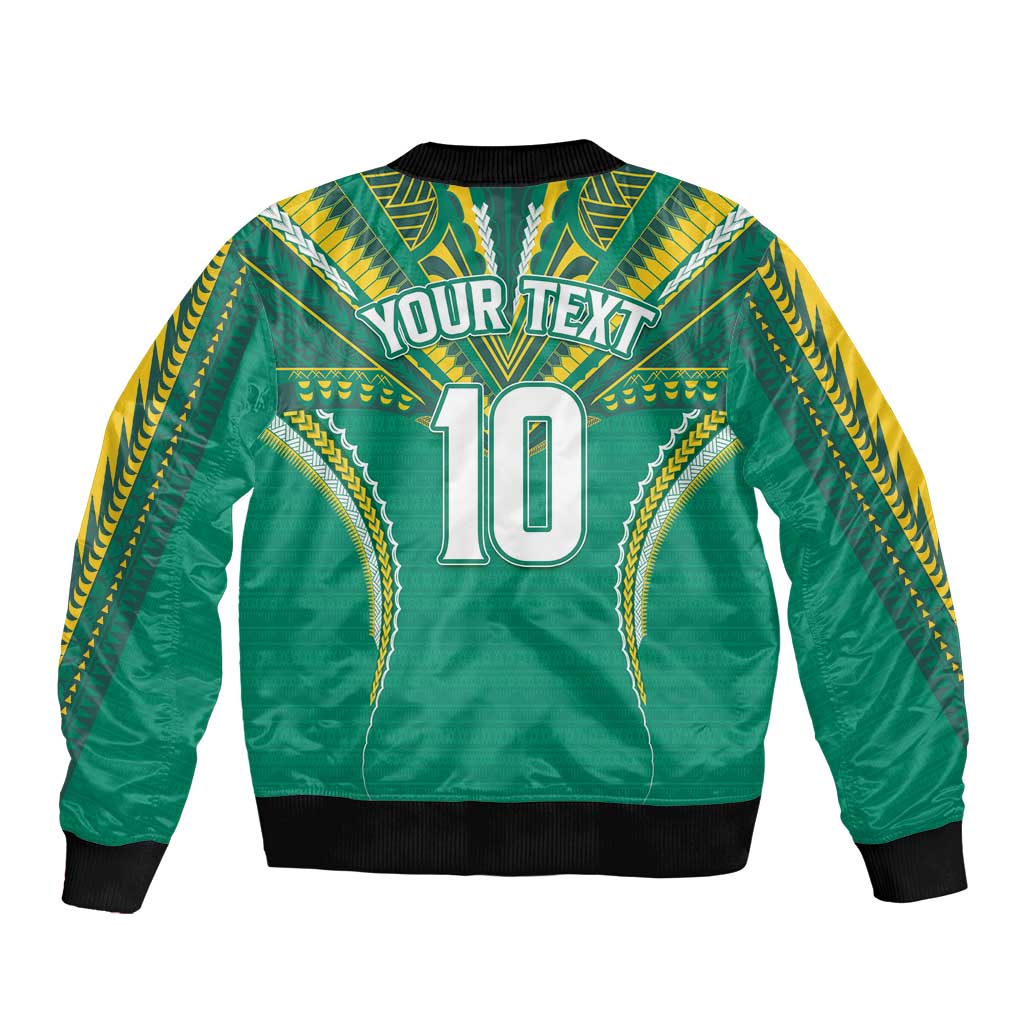 Custom Cook Islands Rugby Sleeve Zip Bomber Jacket Tatau Art Sport Style Green Color