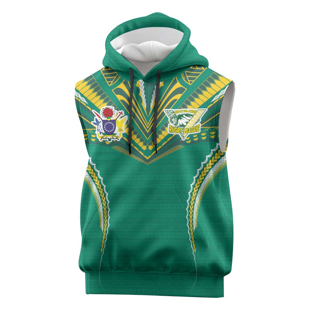 Custom Cook Islands Rugby Sleeveless Hoodie Tatau Art Sport Style Green Color LT03 Green - Polynesian Pride