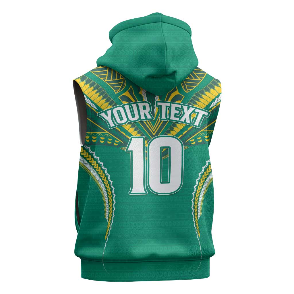 Custom Cook Islands Rugby Sleeveless Hoodie Tatau Art Sport Style Green Color LT03 - Polynesian Pride