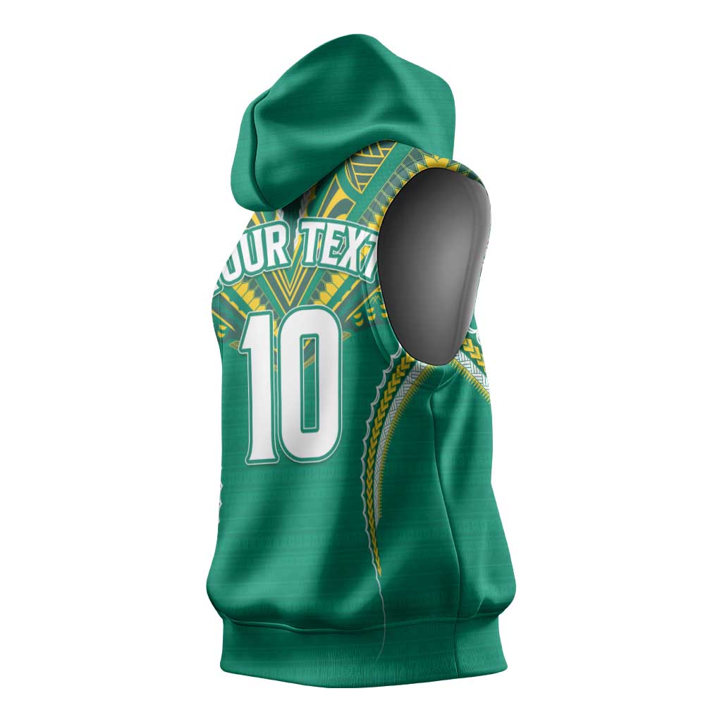 Custom Cook Islands Rugby Sleeveless Hoodie Tatau Art Sport Style Green Color LT03 - Polynesian Pride