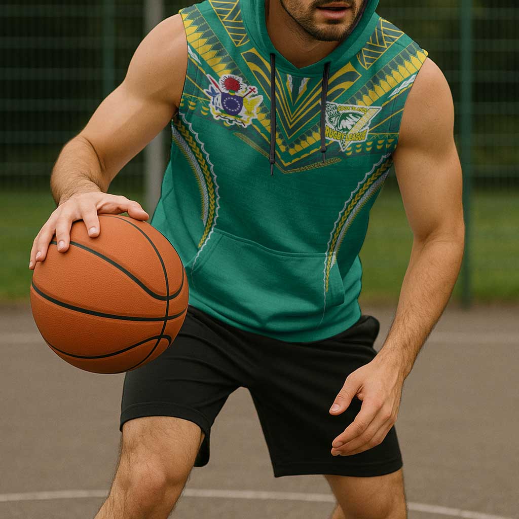 Custom Cook Islands Rugby Sleeveless Hoodie Tatau Art Sport Style Green Color LT03 - Polynesian Pride