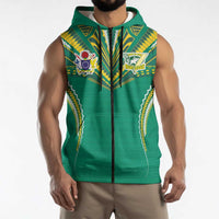 Custom Cook Islands Rugby Sleeveless Zip Hoodie Tatau Art Sport Style Green Color LT03 - Polynesian Pride