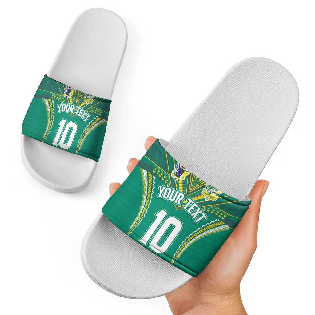 Custom Cook Islands Rugby Slide Sandals Tatau Art Sport Style Green Color