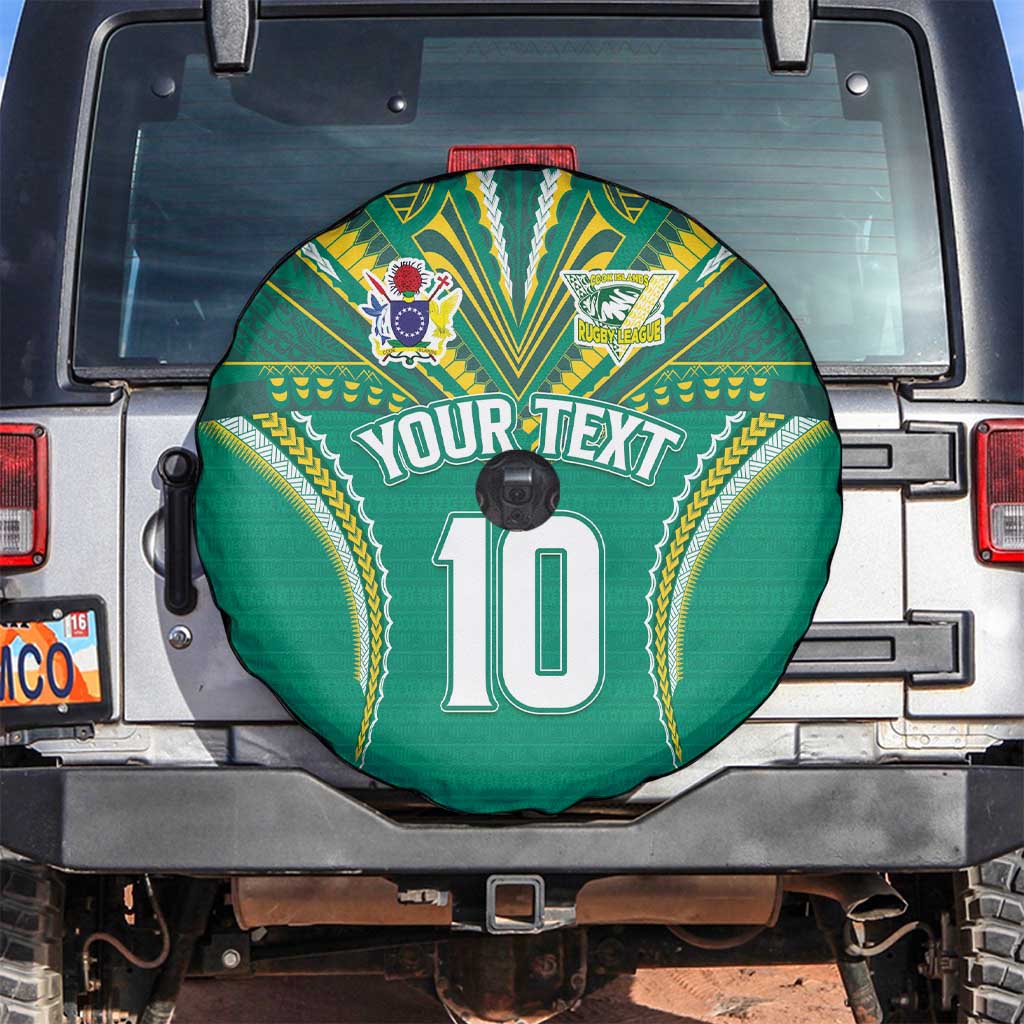 Custom Cook Islands Rugby Spare Tire Cover Tatau Art Sport Style Green Color LT03 Green - Polynesian Pride