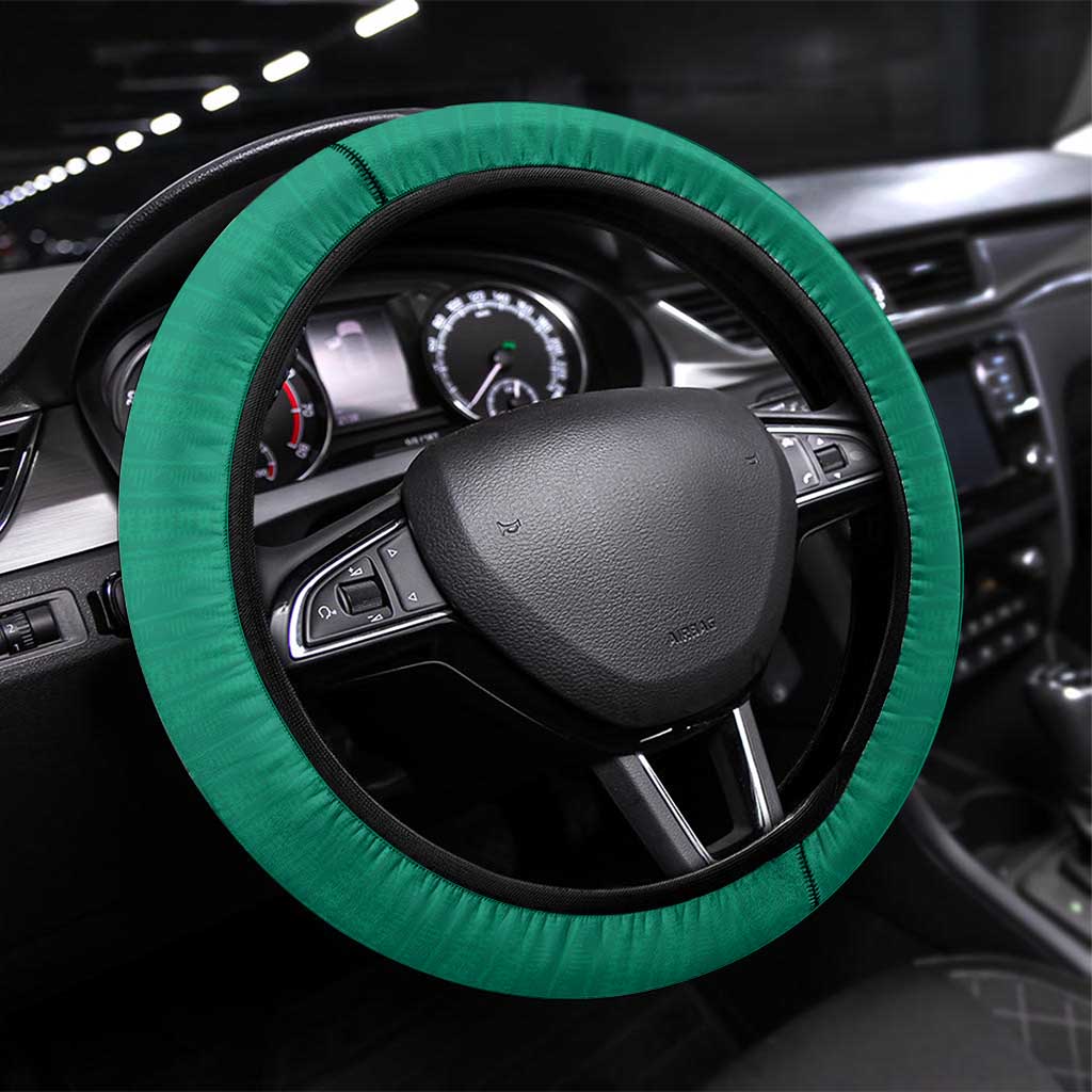 Cook Islands Rugby Steering Wheel Cover Tatau Art Sport Style Green Color LT03 Universal Fit Green - Polynesian Pride
