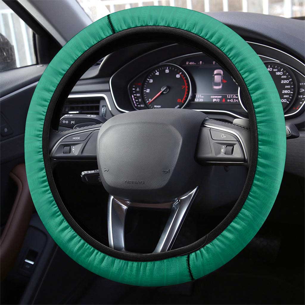 Cook Islands Rugby Steering Wheel Cover Tatau Art Sport Style Green Color LT03 - Polynesian Pride