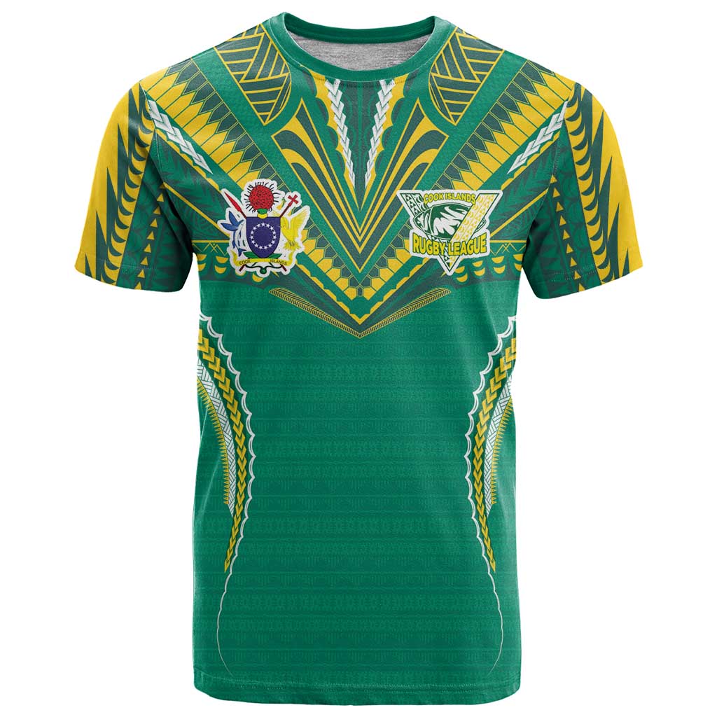 Custom Cook Islands Rugby T Shirt Tatau Art Sport Style Green Color