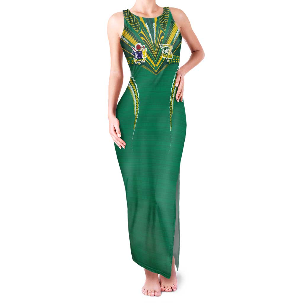 Custom Cook Islands Rugby Tank Maxi Dress Tatau Art Sport Style Green Color LT03 Women Green - Polynesian Pride