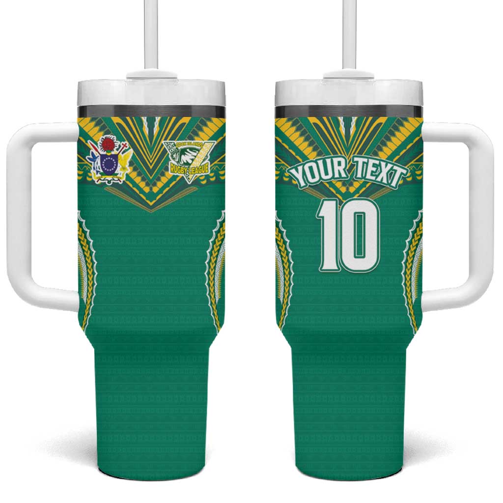 Custom Cook Islands Rugby Tumbler With Handle Tatau Art Sport Style Green Color LT03 One Size: 40 oz Green - Polynesian Pride