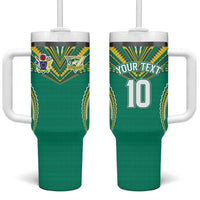 Custom Cook Islands Rugby Tumbler With Handle Tatau Art Sport Style Green Color LT03 One Size: 40 oz Green - Polynesian Pride