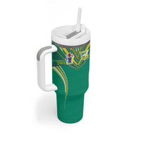 Custom Cook Islands Rugby Tumbler With Handle Tatau Art Sport Style Green Color LT03 - Polynesian Pride