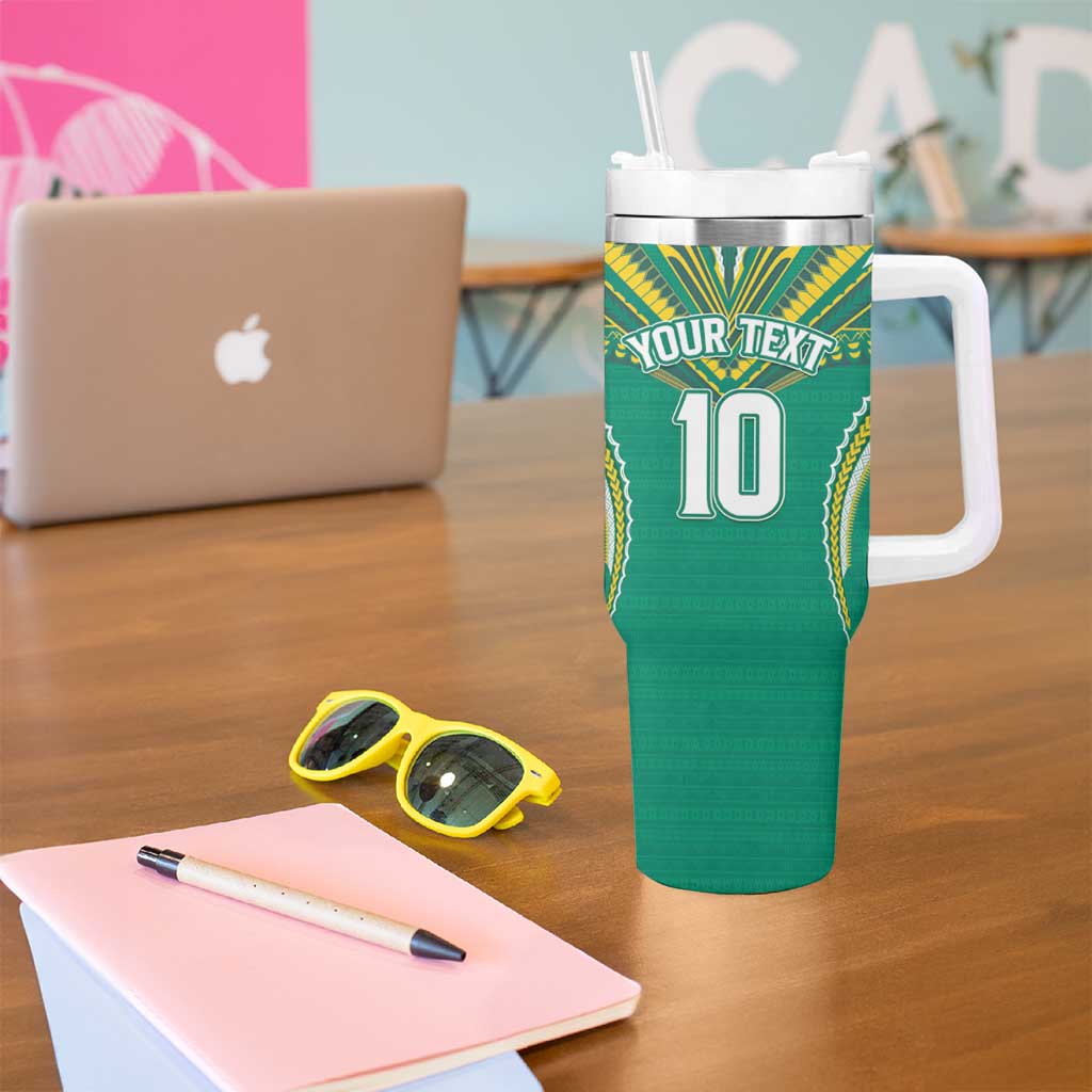 Custom Cook Islands Rugby Tumbler With Handle Tatau Art Sport Style Green Color LT03 - Polynesian Pride