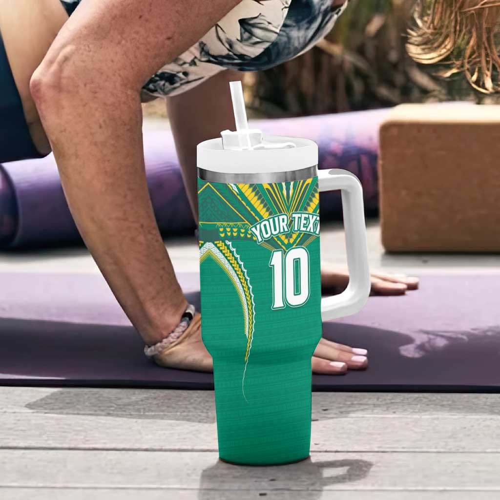Custom Cook Islands Rugby Tumbler With Handle Tatau Art Sport Style Green Color LT03 - Polynesian Pride