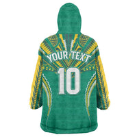 Custom Cook Islands Rugby Wearable Blanket Hoodie Tatau Art Sport Style Green Color LT03 - Polynesian Pride