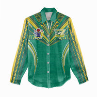 Custom Cook Islands Rugby Women Casual Shirt Tatau Art Sport Style Green Color LT03 - Polynesian Pride