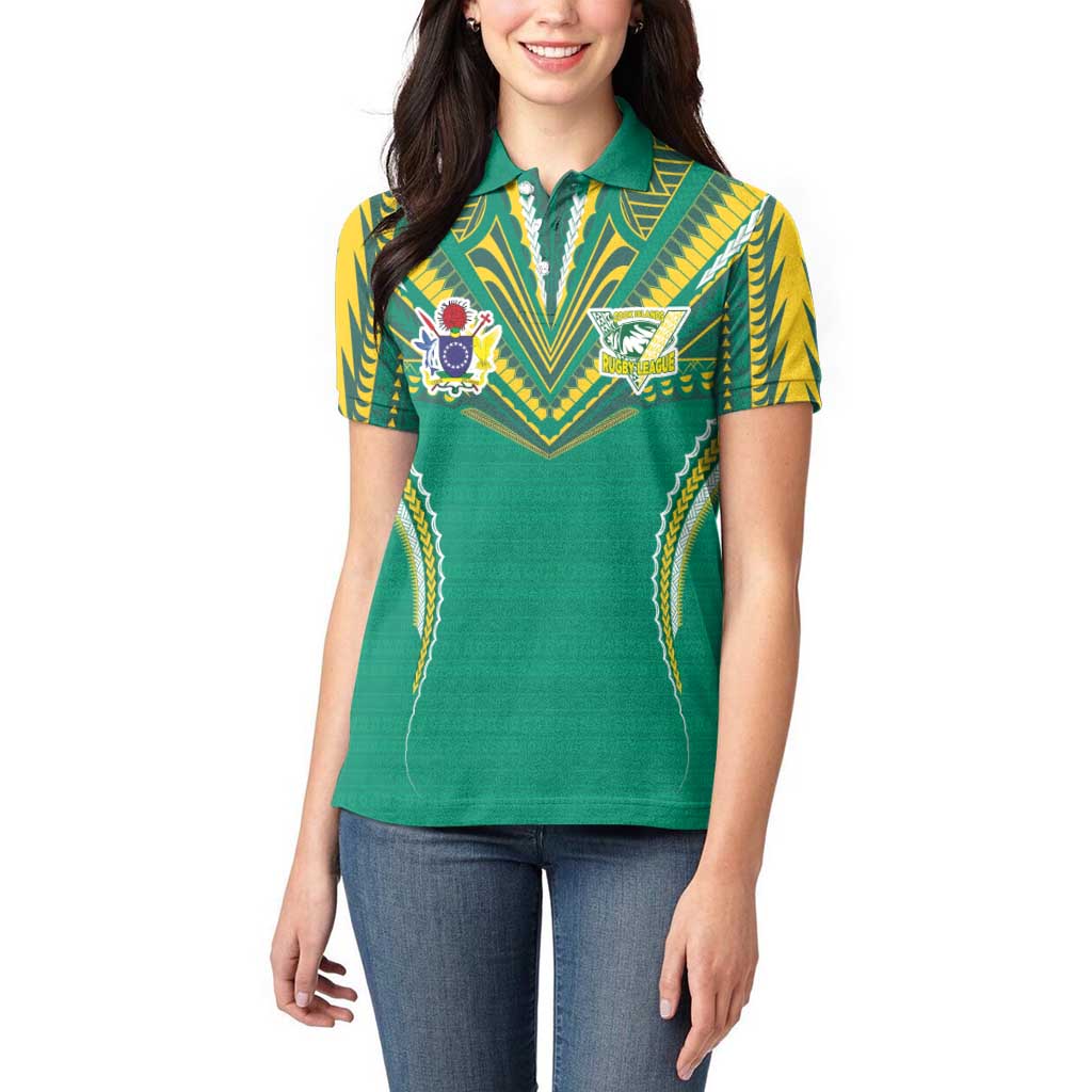 Custom Cook Islands Rugby Women Polo Shirt Tatau Art Sport Style Green Color LT03 - Polynesian Pride