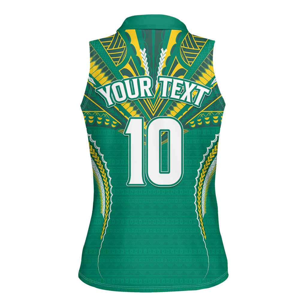 Custom Cook Islands Rugby Women Sleeveless Polo Shirt Tatau Art Sport Style Green Color LT03 - Polynesian Pride