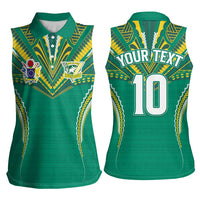Custom Cook Islands Rugby Women Sleeveless Polo Shirt Tatau Art Sport Style Green Color LT03 - Polynesian Pride