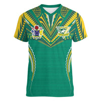 Custom Cook Islands Rugby Women V-Neck T-Shirt Tatau Art Sport Style Green Color LT03 Female Green - Polynesian Pride