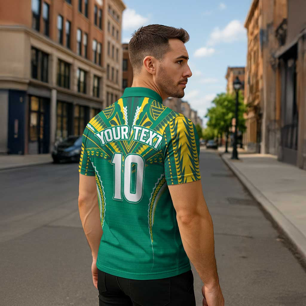 Custom Cook Islands Rugby Zipper Polo Shirt Tatau Art Sport Style Green Color LT03 - Polynesian Pride