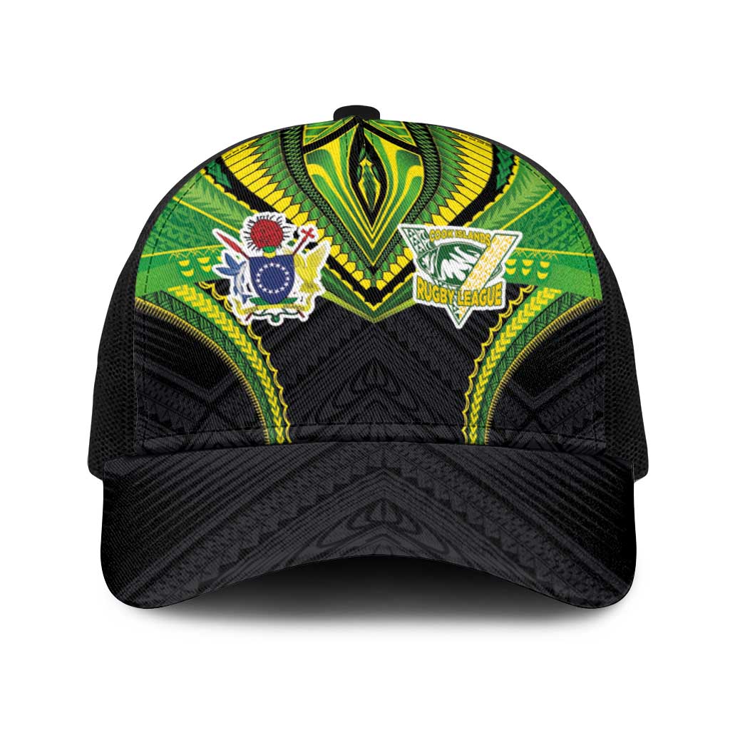 Cook Islands Rugby Baseball Net Cap Tatau Art Sport Style Black Color