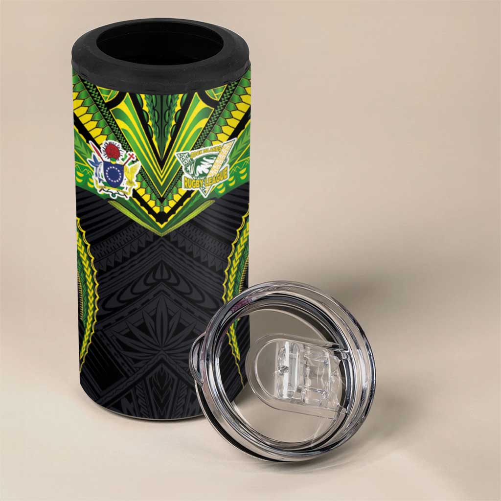 Custom Cook Islands Rugby 4 in 1 Can Cooler Tumbler Tatau Art Sport Style Black Color LT03 - Polynesian Pride