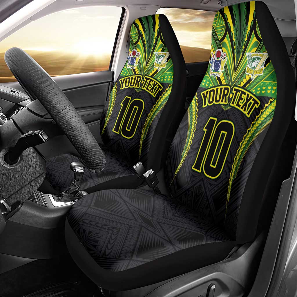 Custom Cook Islands Rugby Car Seat Cover Tatau Art Sport Style Black Color LT03 - Polynesian Pride