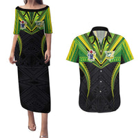 Custom Cook Islands Rugby Couples Matching Puletasi and Hawaiian Shirt Tatau Art Sport Style Black Color LT03 Black - Polynesian Pride