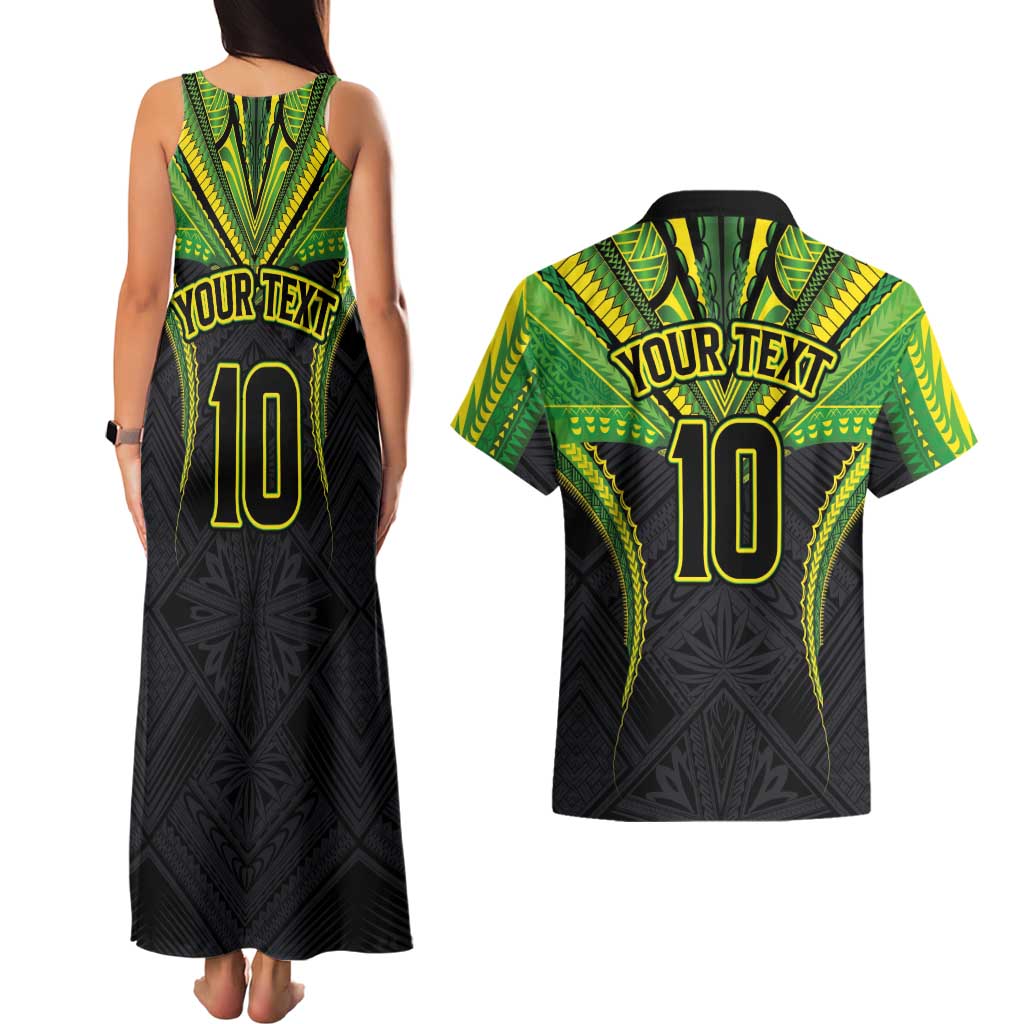 Custom Cook Islands Rugby Couples Matching Tank Maxi Dress and Hawaiian Shirt Tatau Art Sport Style Black Color LT03 - Polynesian Pride