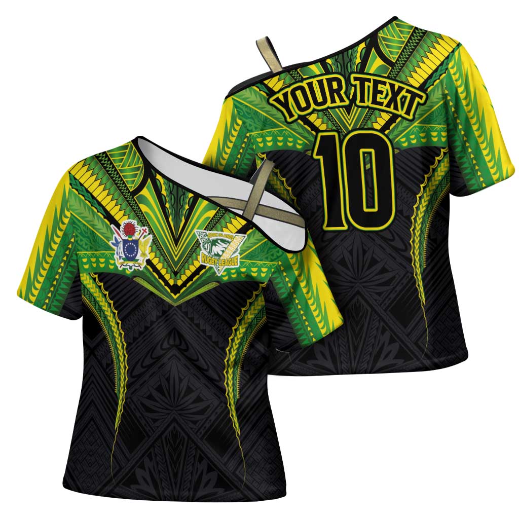 Custom Cook Islands Rugby Cross Shoulder Shirt Tatau Art Sport Style Black Color LT03 - Polynesian Pride