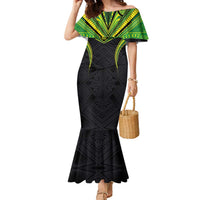 Custom Cook Islands Rugby Family Matching Mermaid Dress and Hawaiian Shirt Tatau Art Sport Style Black Color LT03 Mom's Dress Black - Polynesian Pride