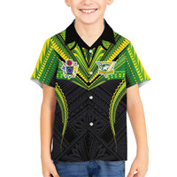 Custom Cook Islands Rugby Family Matching Off The Shoulder Long Sleeve Dress and Hawaiian Shirt Tatau Art Sport Style Black Color LT03 Son's Shirt Black - Polynesian Pride