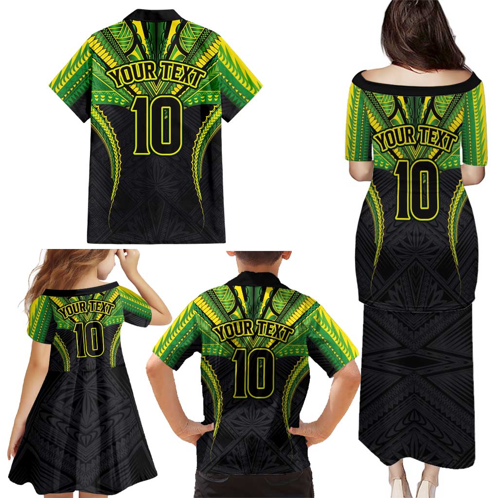 Custom Cook Islands Rugby Family Matching Puletasi and Hawaiian Shirt Tatau Art Sport Style Black Color LT03 - Polynesian Pride