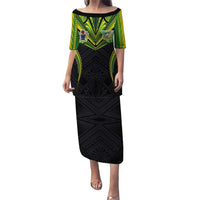Custom Cook Islands Rugby Family Matching Puletasi and Hawaiian Shirt Tatau Art Sport Style Black Color LT03 Mom's Dress Black - Polynesian Pride