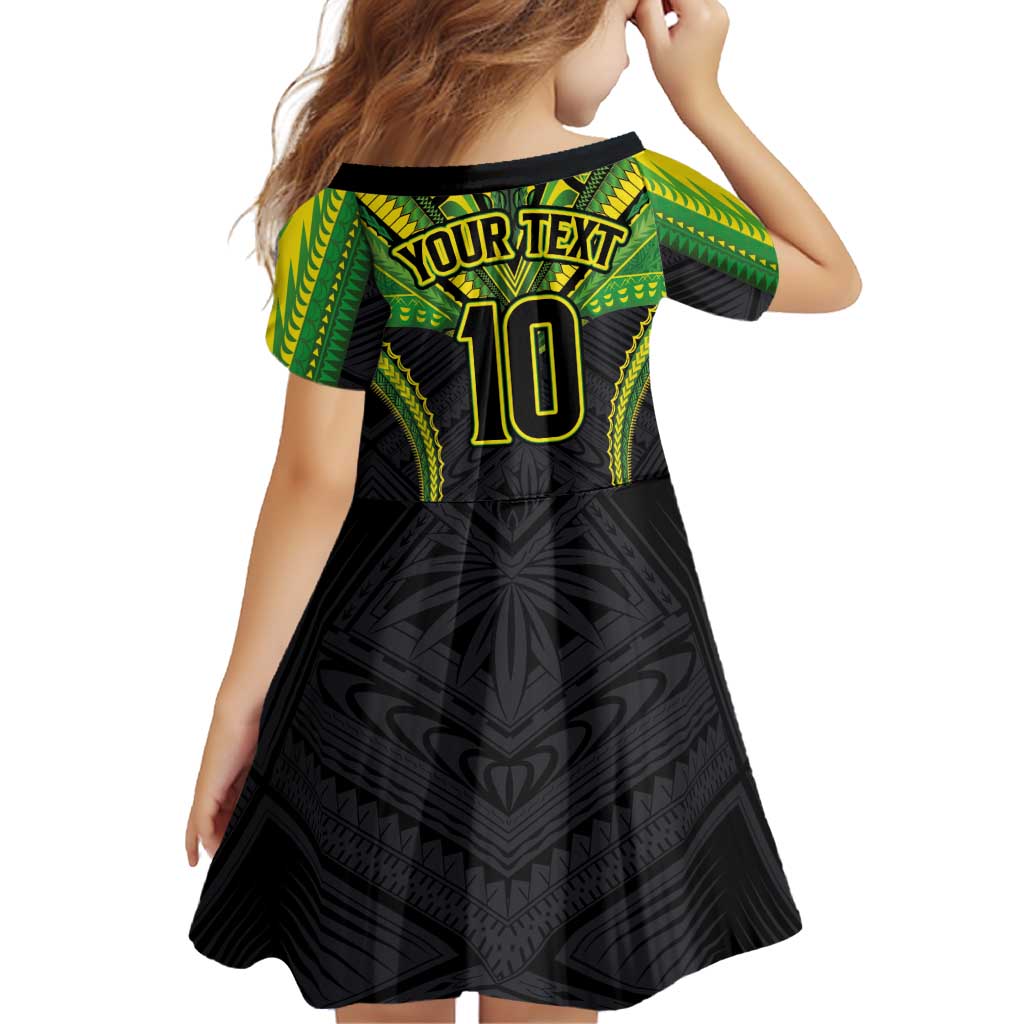 Custom Cook Islands Rugby Family Matching Short Sleeve Bodycon Dress and Hawaiian Shirt Tatau Art Sport Style Black Color LT03 - Polynesian Pride