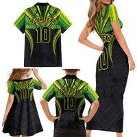 Custom Cook Islands Rugby Family Matching Short Sleeve Bodycon Dress and Hawaiian Shirt Tatau Art Sport Style Black Color LT03 - Polynesian Pride