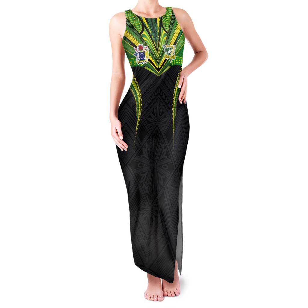 Custom Cook Islands Rugby Family Matching Tank Maxi Dress and Hawaiian Shirt Tatau Art Sport Style Black Color LT03 Mom's Dress Black - Polynesian Pride