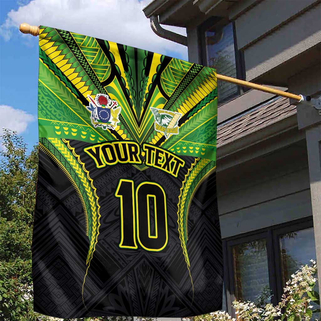 Custom Cook Islands Rugby Garden Flag Tatau Art Sport Style Black Color
