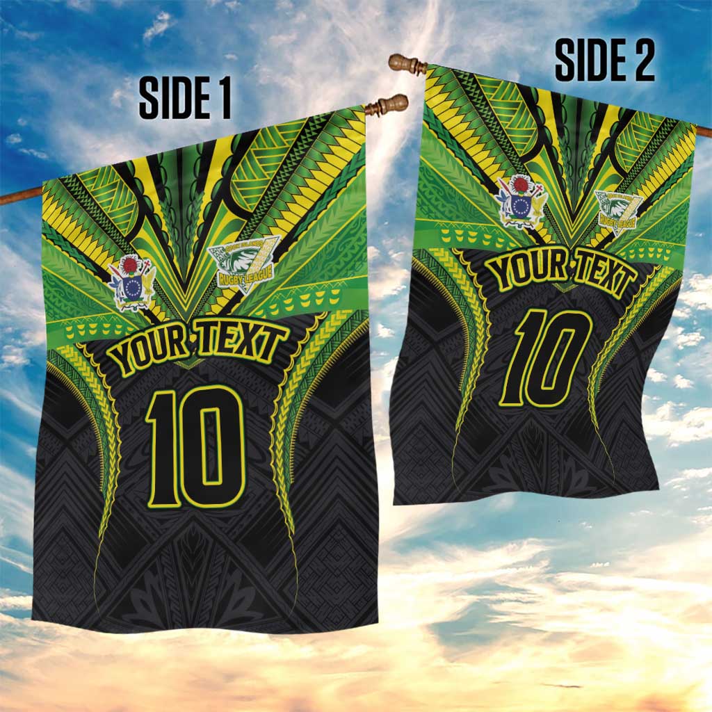 Custom Cook Islands Rugby Garden Flag Tatau Art Sport Style Black Color