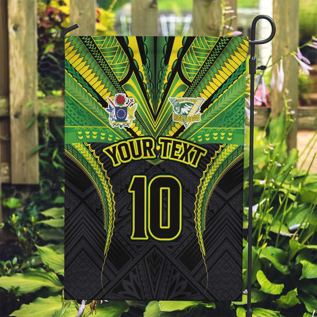 Custom Cook Islands Rugby Garden Flag Tatau Art Sport Style Black Color