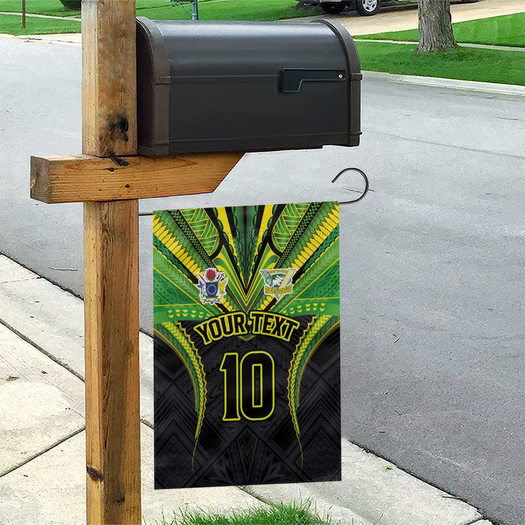 Custom Cook Islands Rugby Garden Flag Tatau Art Sport Style Black Color