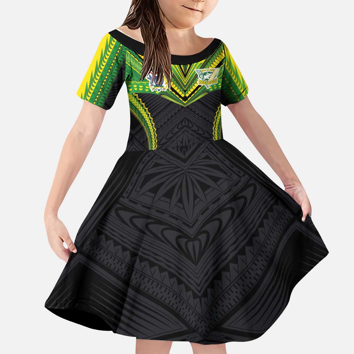 Custom Cook Islands Rugby Kid Short Sleeve Dress Tatau Art Sport Style Black Color LT03 KID Black - Polynesian Pride